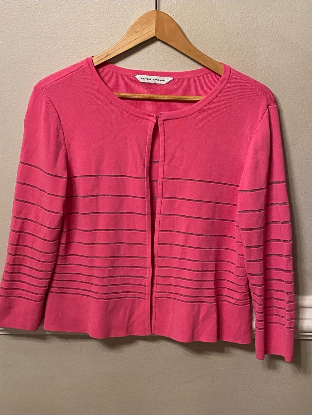 Peter Nygard Hot Pink Striped Open-Front Cardigan